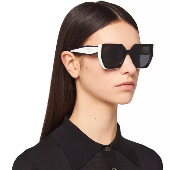 Prada Women Sunglasses Black Squared PR15WSF 09Q5S0 BRAND NEW - Picture 1 of 10